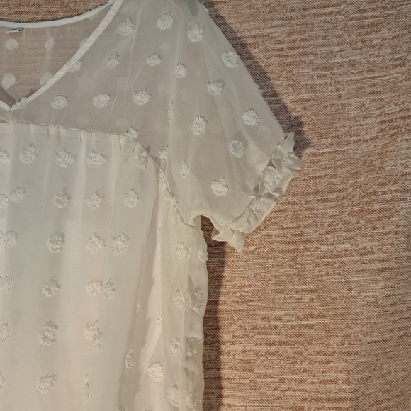 Shein Cream Sheer Polka Dot Women's Top Size Meduim - Picture 3 of 4